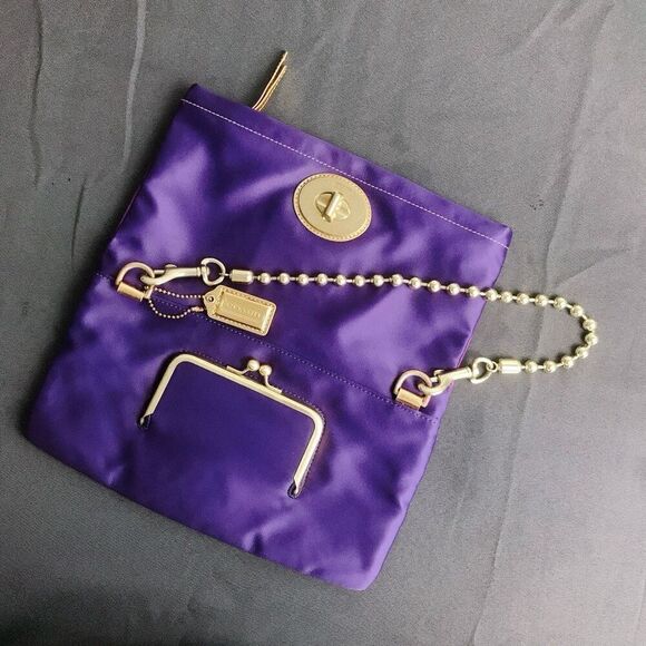 RARE COACH Vintage Amanda Satin Fold-Over Flap Clutch Shoulder Bag Handbag Purse
